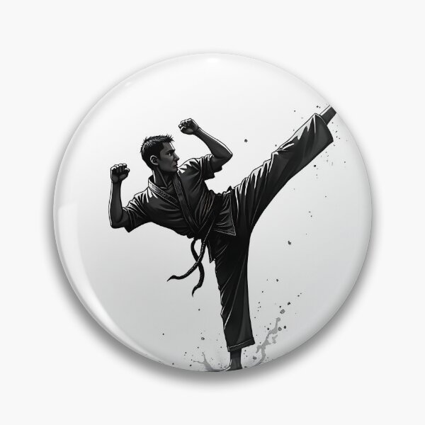 Item preview, Dynamic Karate Kick - Black and White Martial Arts Illustration designed and sold by AbstractAuraArt.