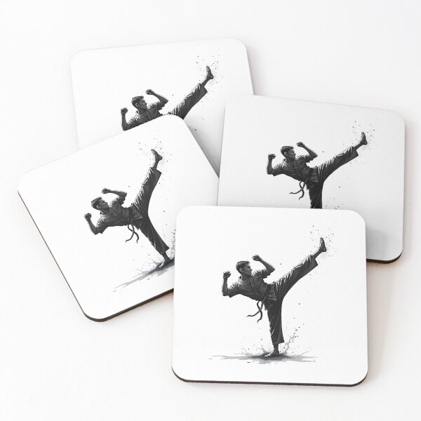 Item preview, Dynamic Karate Kick - Black and White Martial Arts Illustration designed and sold by AbstractAuraArt.