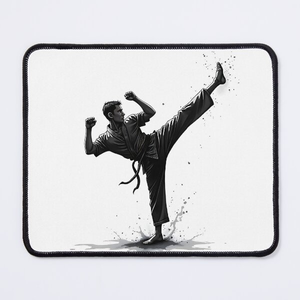 Item preview, Dynamic Karate Kick - Black and White Martial Arts Illustration designed and sold by AbstractAuraArt.