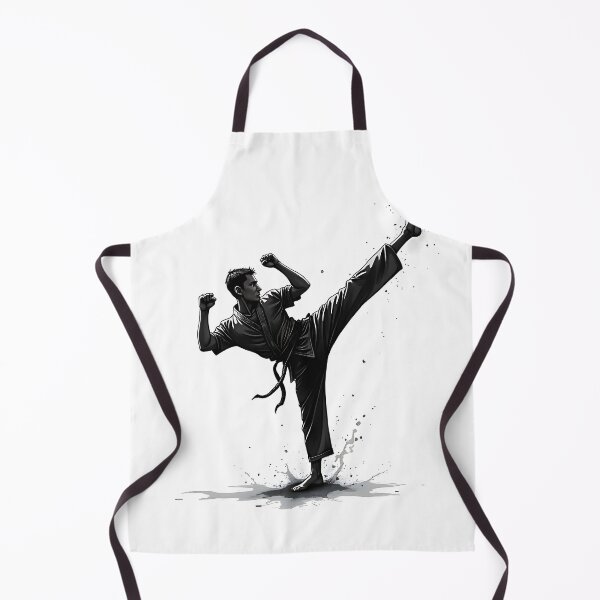 Item preview, Dynamic Karate Kick - Black and White Martial Arts Illustration designed and sold by AbstractAuraArt.