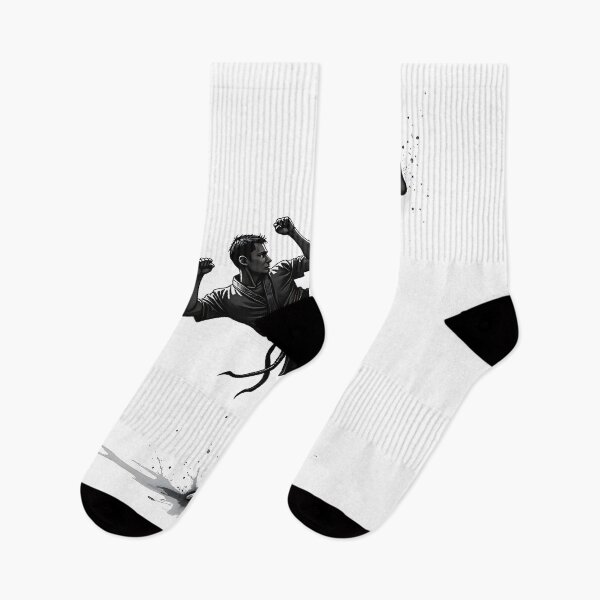 Item preview, Dynamic Karate Kick - Black and White Martial Arts Illustration designed and sold by AbstractAuraArt.