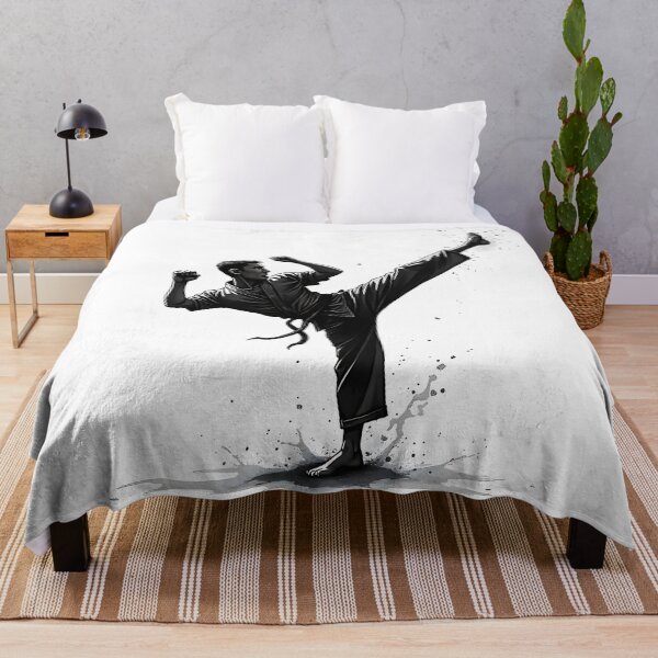 Item preview, Dynamic Karate Kick - Black and White Martial Arts Illustration designed and sold by AbstractAuraArt.