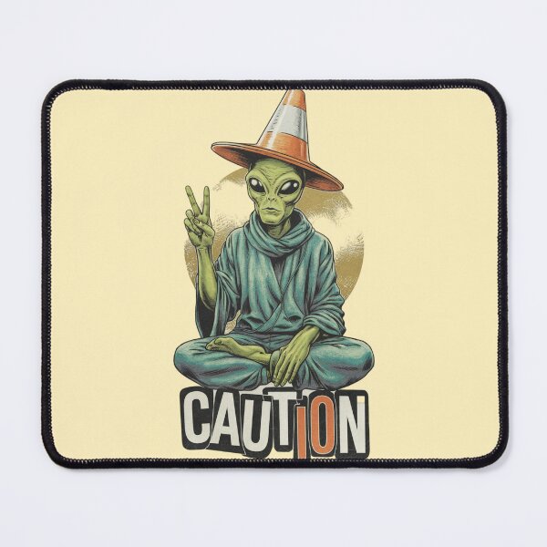 Item preview, forest green colored alien sitting, meditation - caution designed and sold by 123ks.