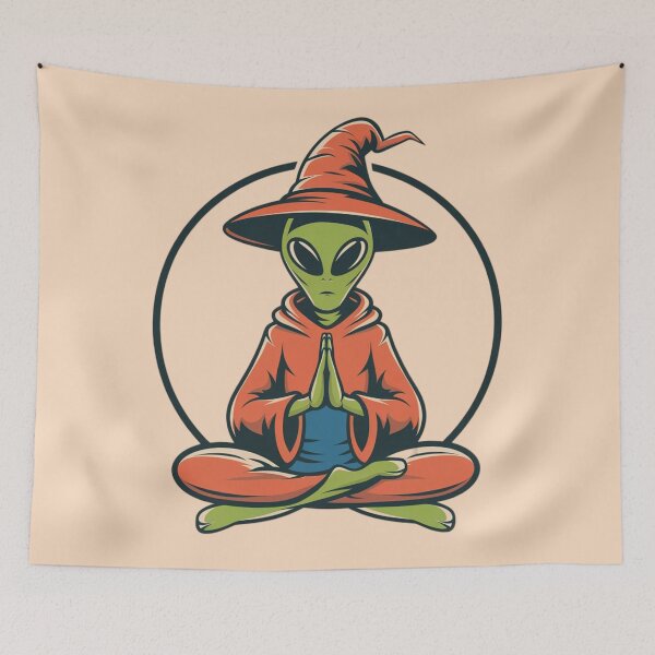 Item preview, an alien dressed as a wizard with a wizard hat, sitting in a meditation position designed and sold by 123ks.