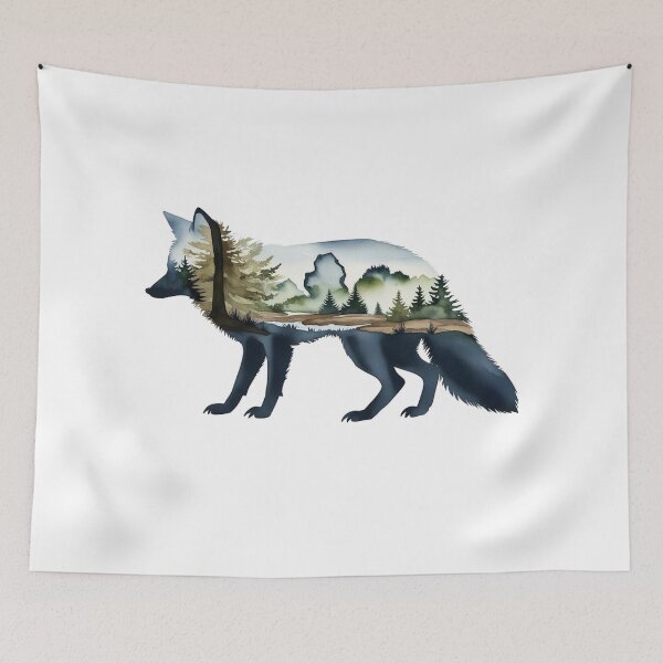 Item preview, Fox Silhouette with inlay watercolor nature scene of a National Park, Forest, Trees Save Wilderness for Wildlife Hiking Camping Classic T-Shirt sticker designed and sold by Mama.Does.Designs.
