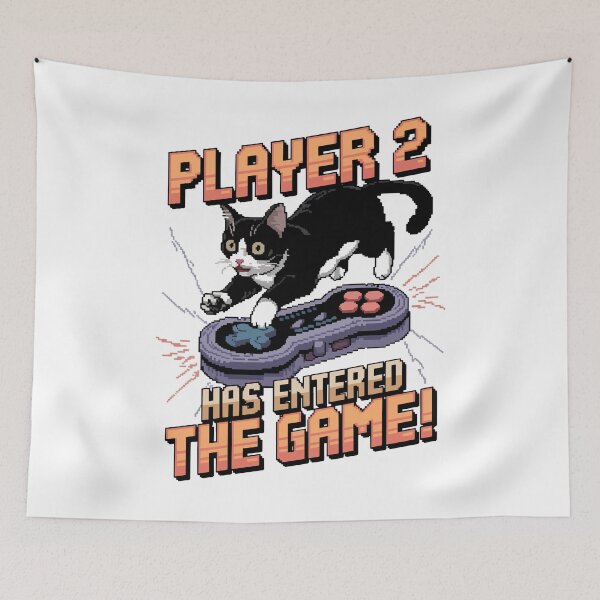 Item preview, Player 2 Has Entered the Game – Tuxedo Cat Pixel Art Gamer Design designed and sold by NaturePixel.