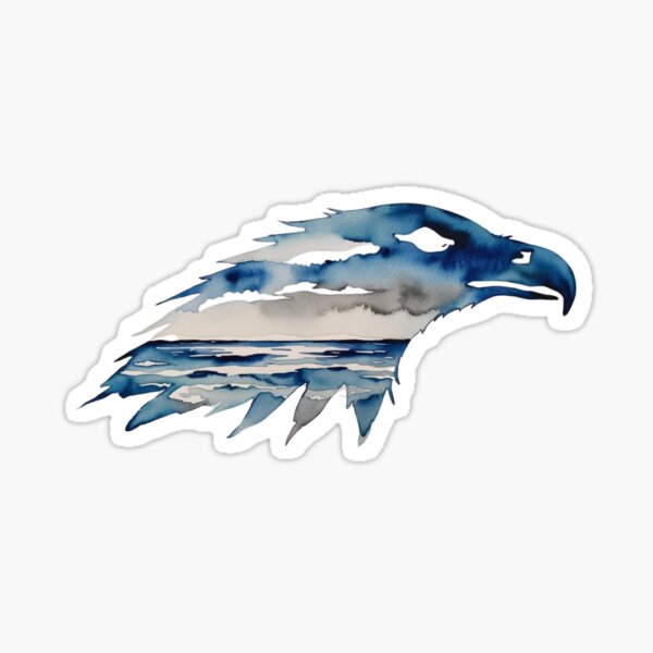 Aperçu de l'œuvre Silhouette d'aigle avec aquarelle incrustée d'une scène de nature dans un parc national ou une forêt, Sauvez notre nature sauvage pour la faune, faites de la randonnée et du camping, T-shirts classiques et autocollants créée et vendue par Mama.Does.Designs.