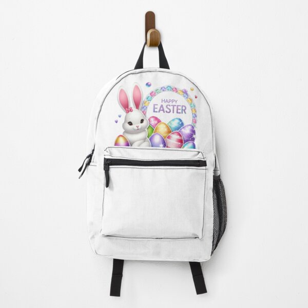 Item preview, bunny, Easter bunny, Happy Easter, rainbow Easter, Easter eggs, cute rabbit, spring holiday, white background, shiny frame, glitter edge, pastel colors designed and sold by Brilliant minds.