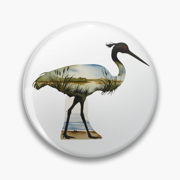 Item preview, Sandhill Crane Silhouette with inlay watercolor of a nature scene in a National Park or Forest, Save our Wilderness for Wildlife, go Hiking and Camping, Classic T-Shirts and stickers designed and sold by Mama.Does.Designs.