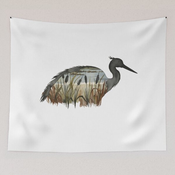 Item preview, Crane Silhouette with inlay watercolor of a nature scene in a National Park or Forest, Save our Wilderness for Wildlife, go Hiking and Camping, Classic T-Shirts and stickers designed and sold by Mama.Does.Designs.