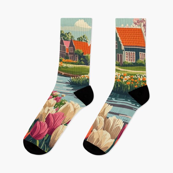 Item preview, Tulip Field Zaanse Schans Netherlands designed and sold by MisfitPrintsUs.