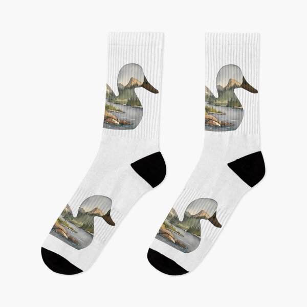 Item preview, Waterfowl Silhouette 2 with inlay watercolor of a nature scene in a National Park or Forest, Save our Wilderness for Wildlife, go Hiking and Camping, Classic T-Shirts and stickers designed and sold by Mama.Does.Designs.