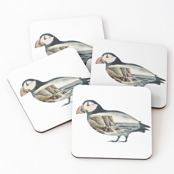 Item preview, Puffin Seabird Silhouette with inlay watercolor of a nature scene in a National Park or Forest, Save our Wilderness for Wildlife, go Hiking and Camping, Classic T-Shirts and stickers designed and sold by Mama.Does.Designs.