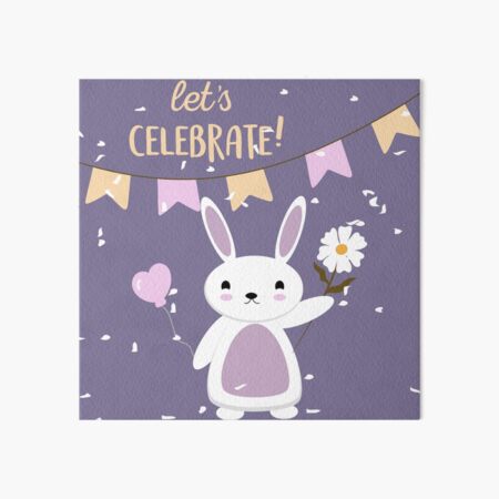 Item preview, Flat Design Let's Celebrate Illustration with Bunny holding Balloons and Flower designed and sold by AlginaPugachova.