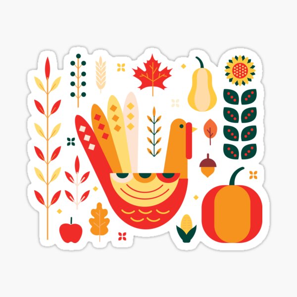 Item preview, Beautiful geometric modern folk art Thanksgiving design with Turkey and harvest elements designed and sold by Jdawnink.