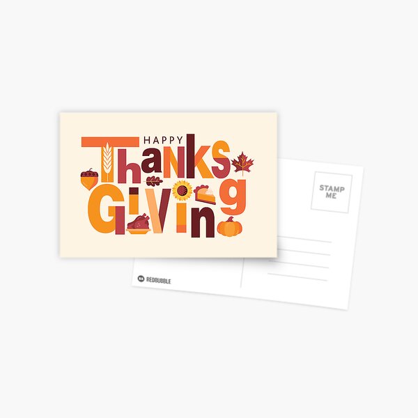 Item preview, Happy Thanksgiving greeting typography design with with pumpkins and fall leaves designed and sold by Jdawnink.