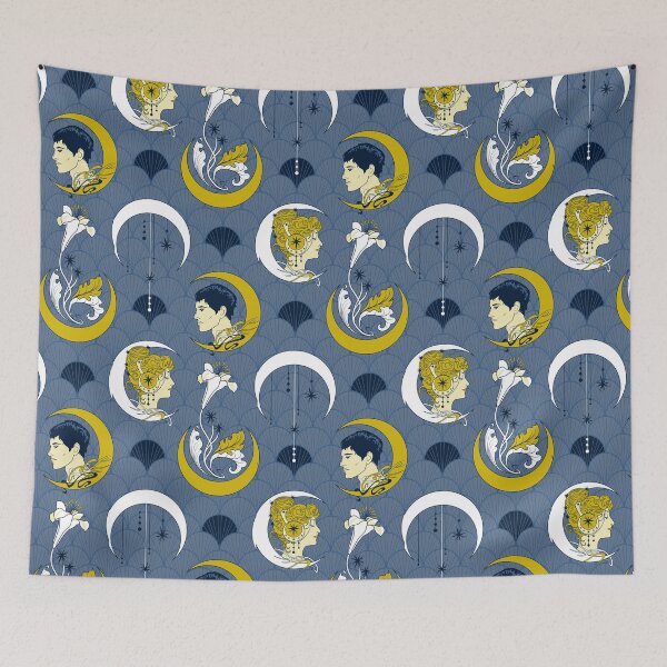 Item preview, art nouveau crescent moon - blue designed and sold by kobyakov.