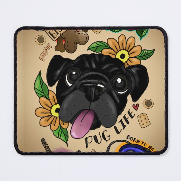 Artikelvorschau, Tattoo-stijl Mopshond Kunst – Grappige Cartoon "Pug Life" entworfen und verkauft von Paisley Dylan.