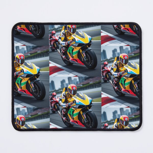 Item preview, Yellow Rainbow Racebike Speeding Down Front Straight Racetrack designed and sold by Moto Graphix.
