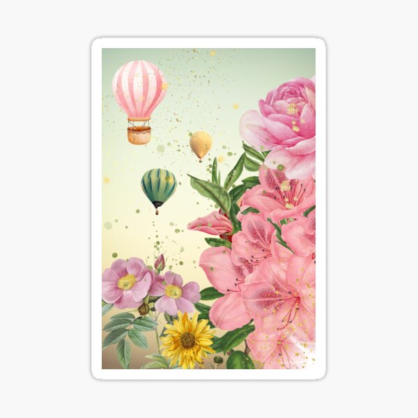 Whispers in the Sky: A Dream of Petals and Hot Air Balloons Sticker