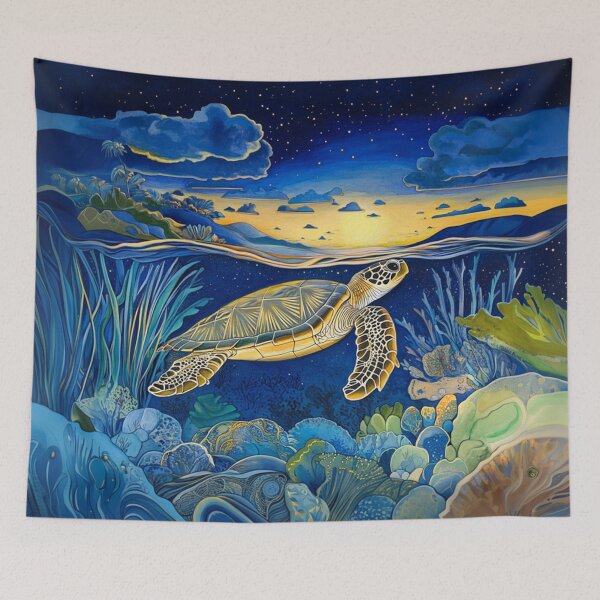 Item preview, Sea Turtle in the Ocean Surrounded by Corals Painting designed and sold by MagicalOceanArt.