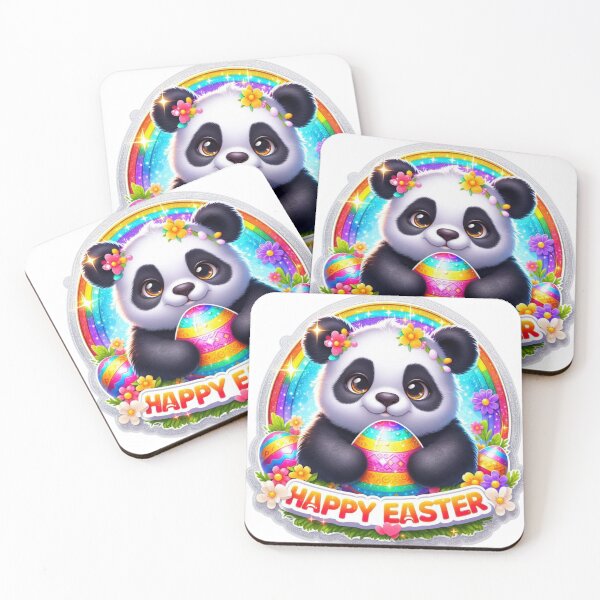Item preview,  panda, Easter panda, Happy Easter, cute baby animals, pastel Easter eggs, shiny rainbow, glossy frame, white background, adorable critters, festive mood designed and sold by Brilliant minds.
