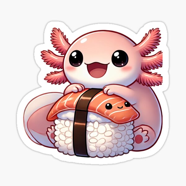 Item preview, Snaxolotl Sticker Kawaii Axolotl With a Nigiri Sushi Illustration designed and sold by SaavedraDesign.