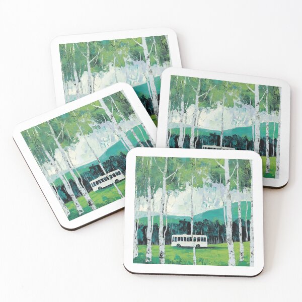 Item preview, Scenic Birch Trees & Bus Journey | Countryside Art Print designed and sold by StickerHavenn.