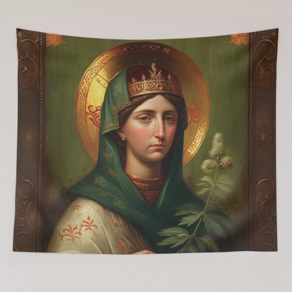 Item preview, Divine Elegance: Saintly Portrait with Floral Grace designed and sold by art-noir.