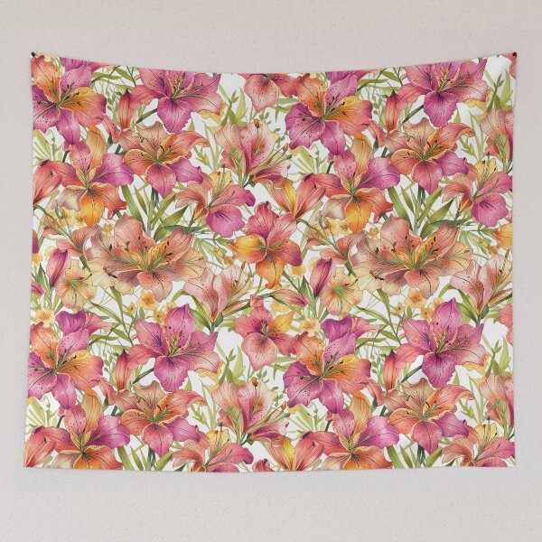 Item preview, Seamless pattern of pink and orange Lily Flowers designed and sold by CoolPixels.