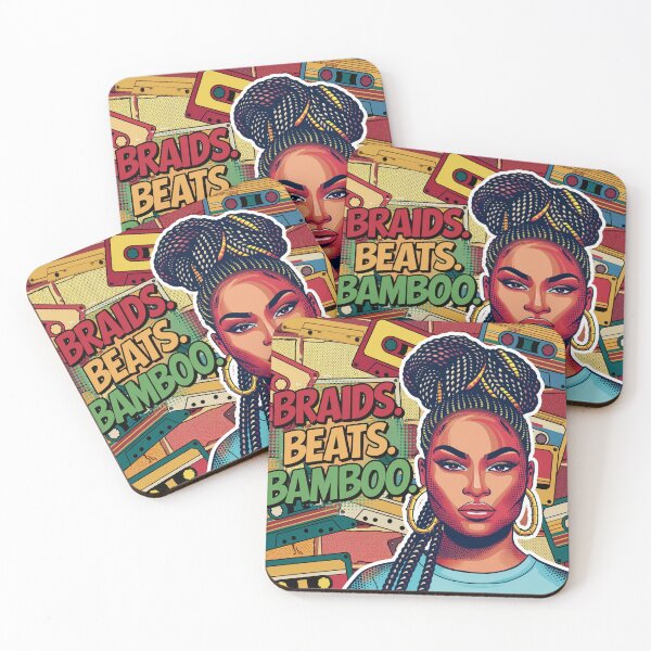 Item preview, Braids. Beats. Bamboo. – 90s Hip-Hop Afrocentric Art Print, Black Woman Retro Portrait designed and sold by ChaoticInkwell.