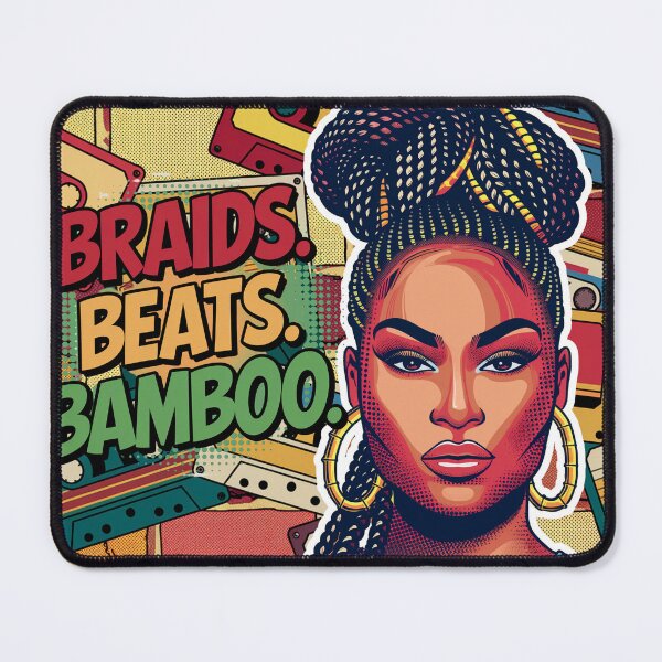 Item preview, Braids. Beats. Bamboo. – 90s Hip-Hop Afrocentric Art Print, Black Woman Retro Portrait designed and sold by ChaoticInkwell.