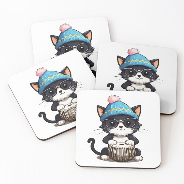 Item preview, Cartoon Tuxedo Cat Playing Tabla With Joyful Energy designed and sold by HusnMir.