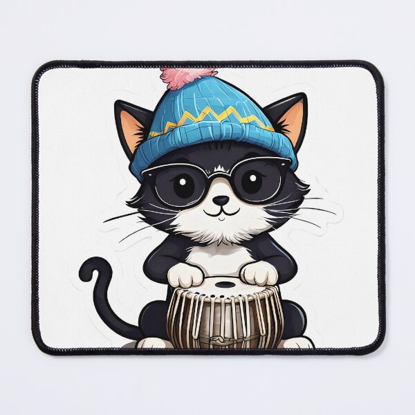 Item preview, Cartoon Tuxedo Cat Playing Tabla With Joyful Energy designed and sold by HusnMir.