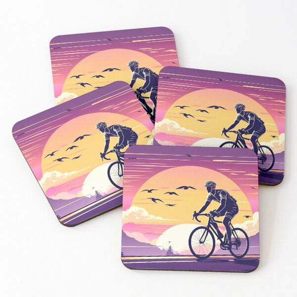 Item preview, Vintage Cyclist at Sunset - Retro Scenic Road Ride with Mountains and Birds designed and sold by Prithbyshop.