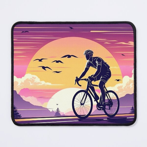 Item preview, Vintage Cyclist at Sunset - Retro Scenic Road Ride with Mountains and Birds designed and sold by Prithbyshop.