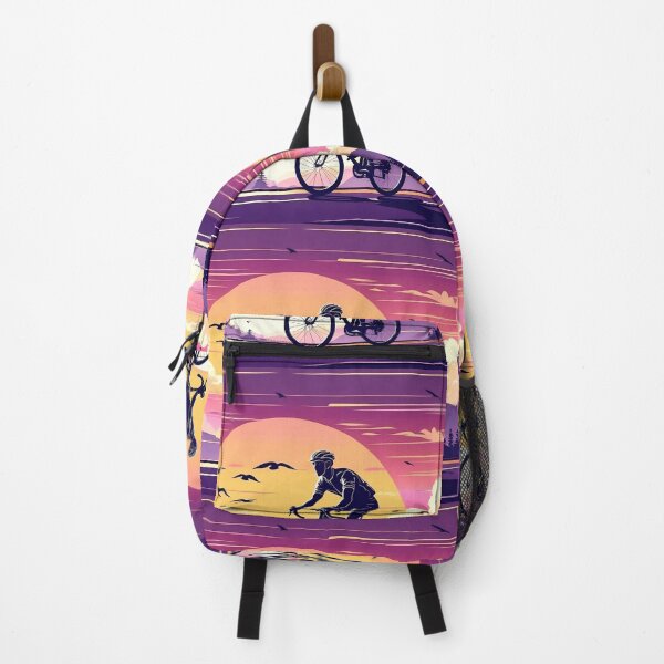 Item preview, Vintage Cyclist at Sunset - Retro Scenic Road Ride with Mountains and Birds designed and sold by Prithbyshop.