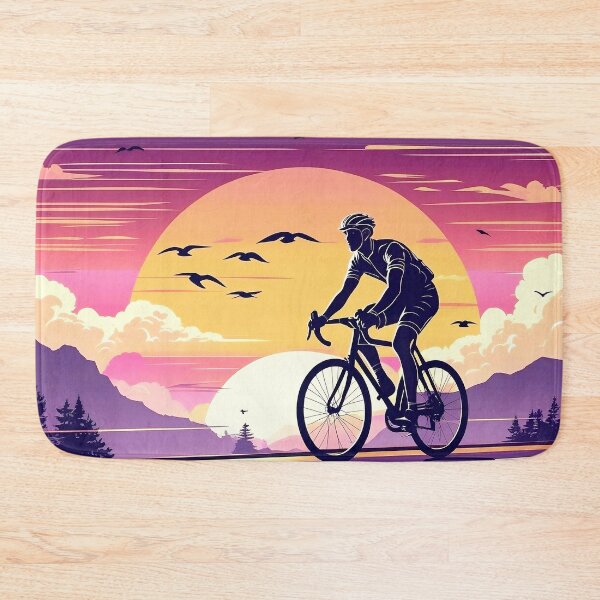 Item preview, Vintage Cyclist at Sunset - Retro Scenic Road Ride with Mountains and Birds designed and sold by Prithbyshop.