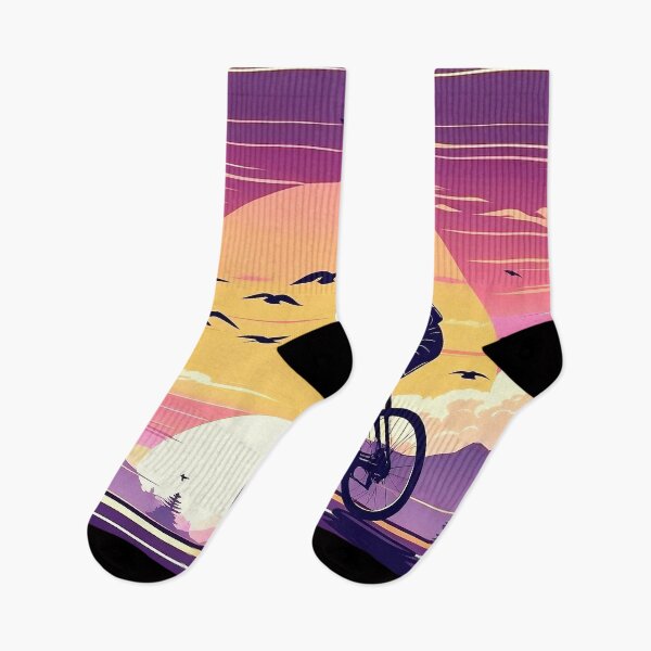 Item preview, Vintage Cyclist at Sunset - Retro Scenic Road Ride with Mountains and Birds designed and sold by Prithbyshop.