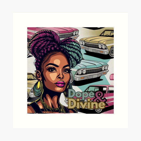 Item preview, Dope & Divine – Retro Black Woman with Lowriders Pop Art designed and sold by ChaoticInkwell.