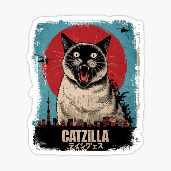 Item preview, Catzilla Roaring Cat in Tokyo Retro Distressed Design designed and sold by Damcoc.