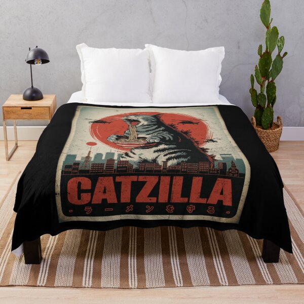 Item preview, Catzilla Ramen Guard Giant Cat Protects Noodles Retro Tokyo Art designed and sold by Damcoc.