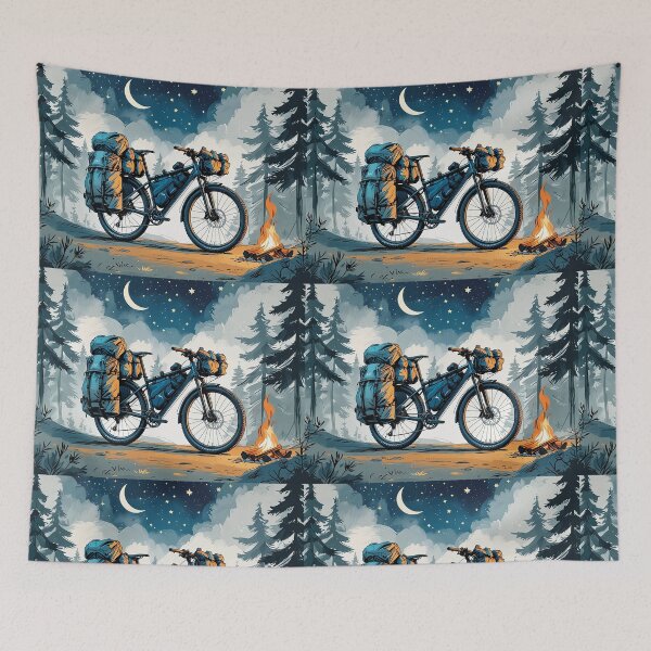 Artikelvorschau, Entdecken Sie mehr, fahren Sie weiter – Abenteuer-Fahrradcamping mit Mond- und Kiefern-Design entworfen und verkauft von Prithbyshop.