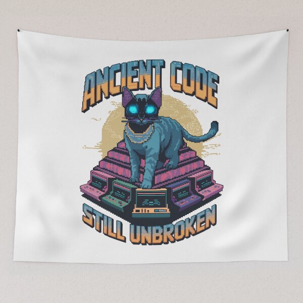 Item preview, Ancient Code Still Unbroken – Cyberpunk Pharaoh Cat Pixel Art designed and sold by NaturePixel.