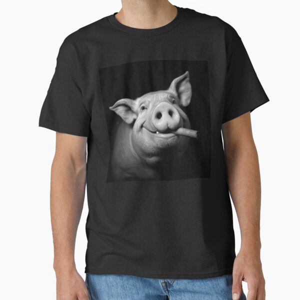 Pig smiling and smoking a cigar Classic T-Shirt