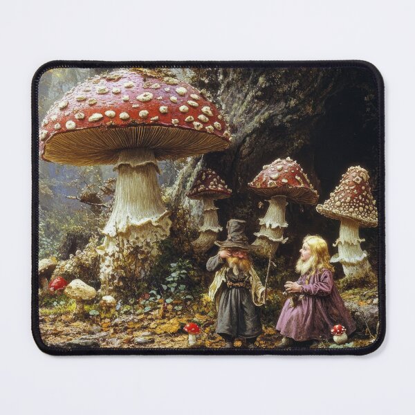 Item preview, Abstract Fairytale Magic Mushroom Forest Gnomes Painting designed and sold by Vintage Gnome.