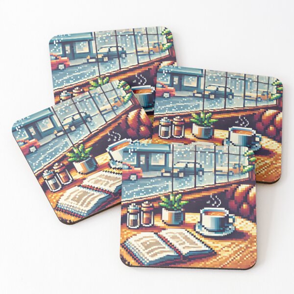 Item preview, Cozy Pixel Art Coffee Shop on Rainy Day designed and sold by LornLornArt.