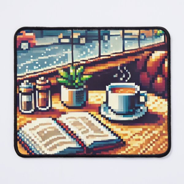 Item preview, Cozy Pixel Art Coffee Shop on Rainy Day designed and sold by LornLornArt.