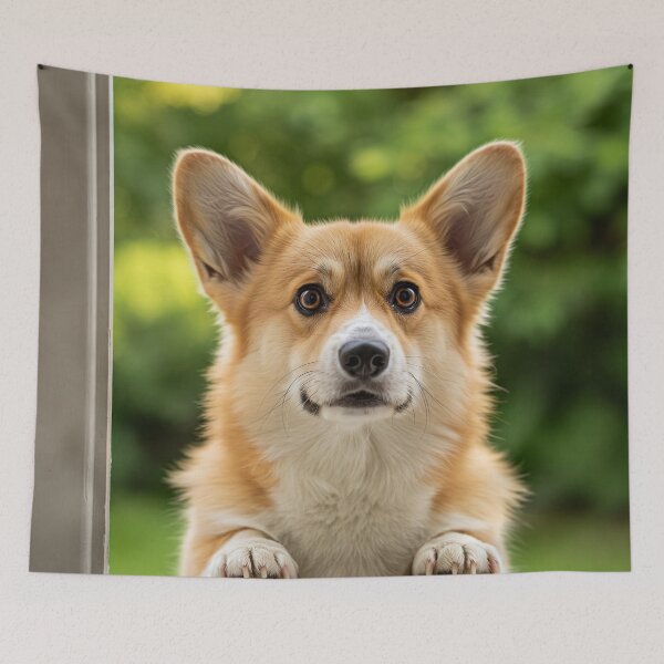 Item preview, Corgi on the lookout on the landing of the house designed and sold by Memetitation.