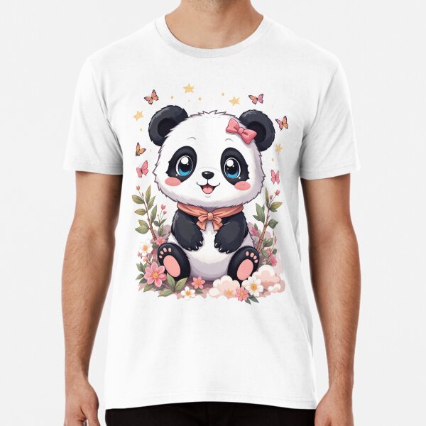 Aperçu de l'œuvre Panda mignon et papillons - Art animalier kawaii créée et vendue par latelierdechris.